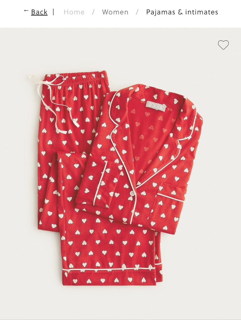 J. Crew Dreamy cotton-blend pajama pant set in heart print NWT